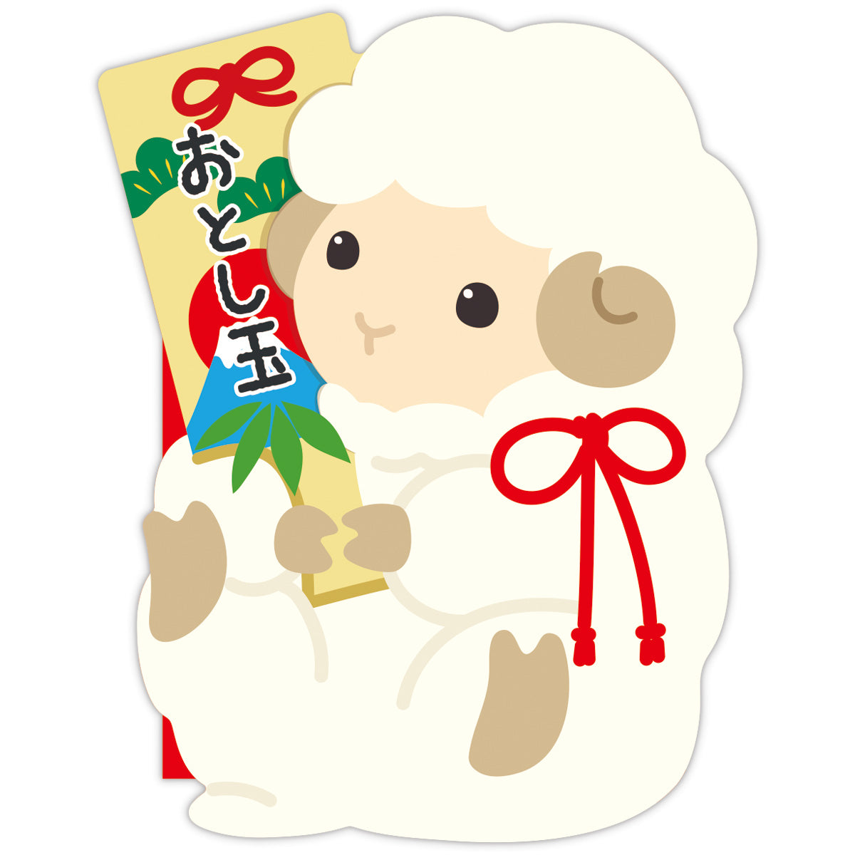 ダイカット 羽子板ひつじ【年賀ポチ袋・お年玉袋|1柄3枚入り】