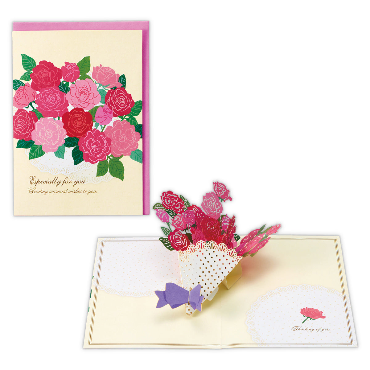 バラII【多目的／立体カード／Graceful Laser Popup Card】