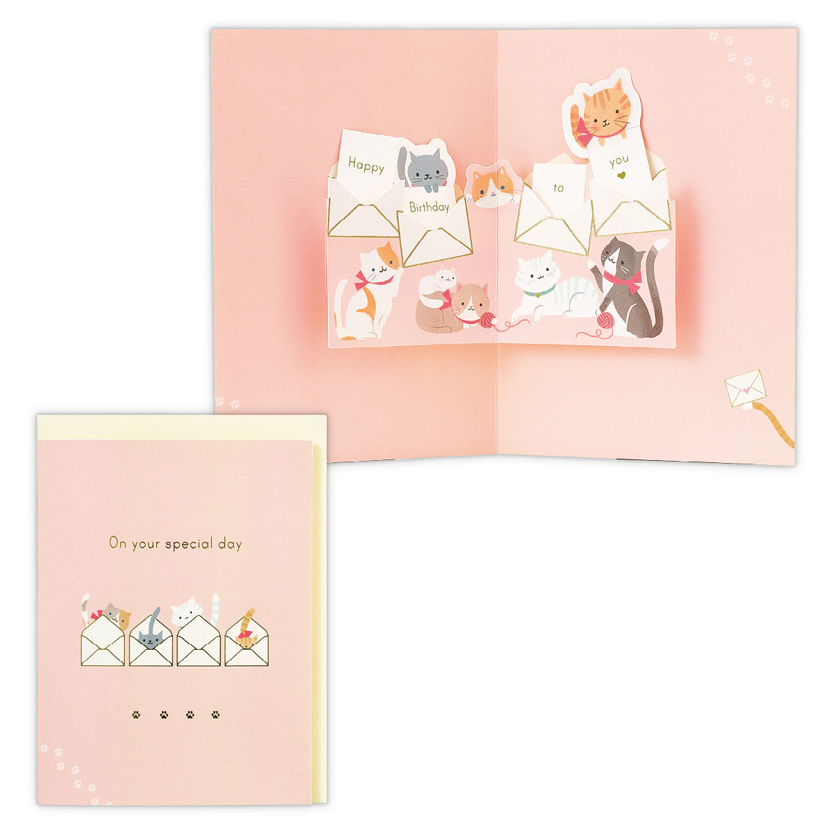 手紙とねこII【誕生お祝い／立体カード／メッセージフロムスモールアニマルズ】