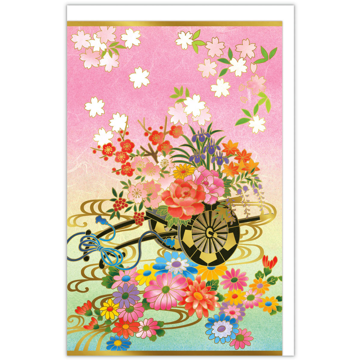 和風 箔花車【二つ折りクリスマスカード】