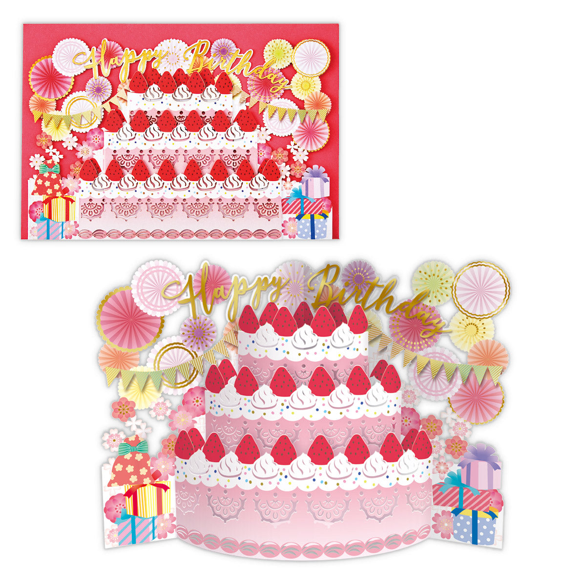 カーブストロベリーケーキ【誕生お祝い／立体カード】